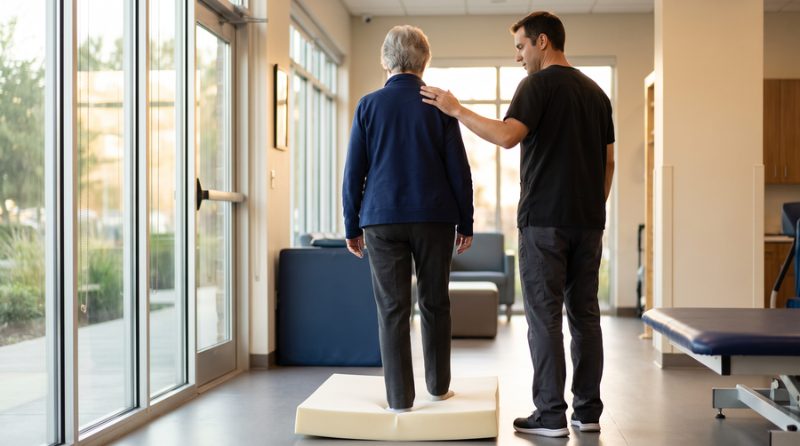 Denge yastığı üzerinde vestibüler rehabilitasyon egzersizi